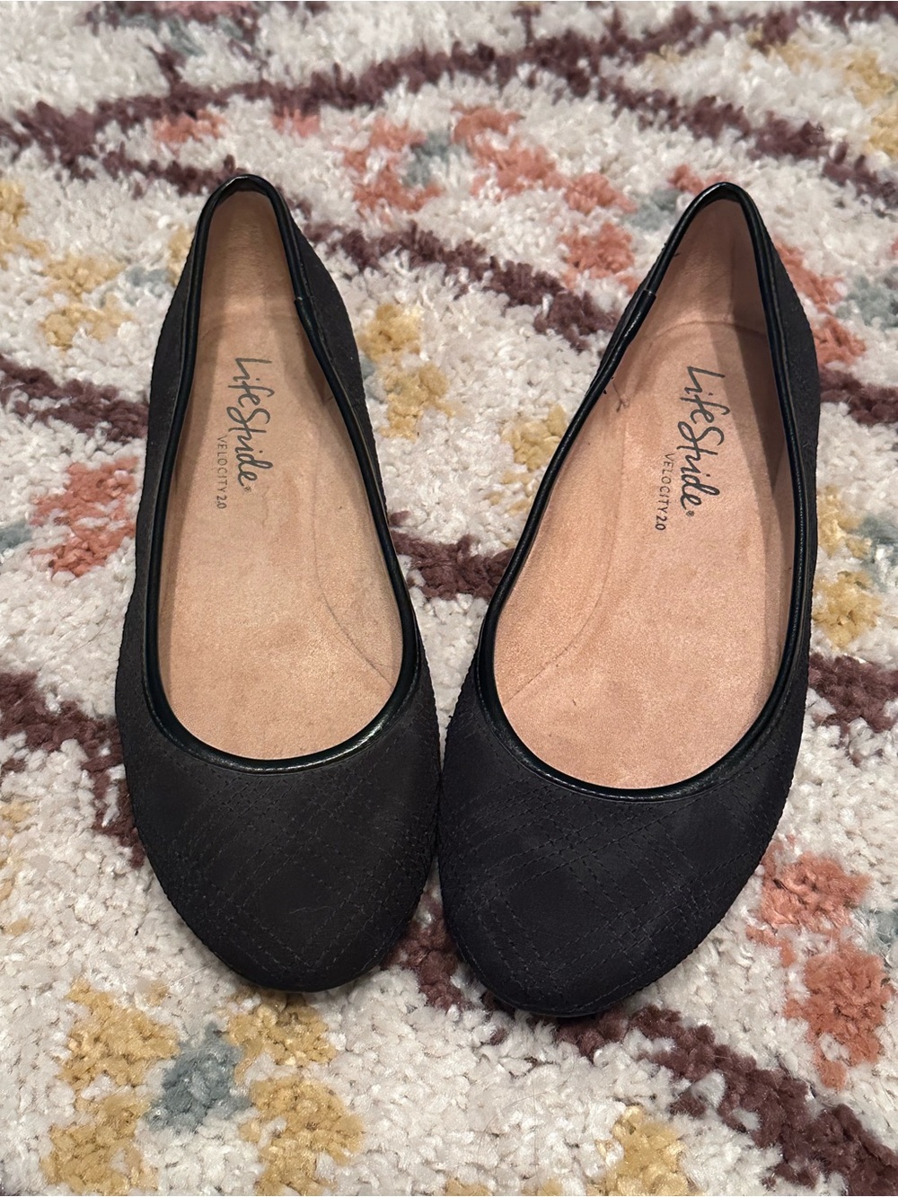 Life Stride Black Quilted Ballet Flats